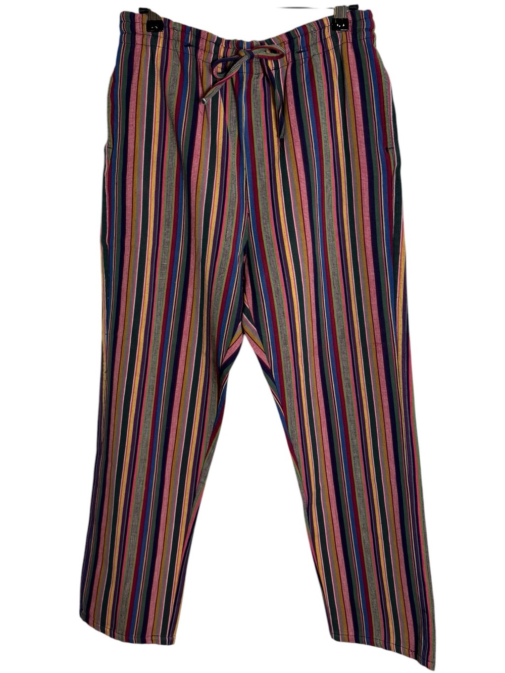 Multi-Color Vertical Stripe Straight Leg Drawstring Pants Casual Boho